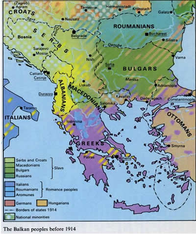 etnische kaart van de Balkan in 1914