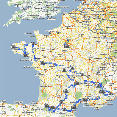 Tour de France 2008 op Google Maps
