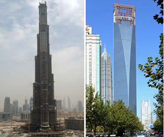 Burj Dubai en het Shanghai World Financial Center