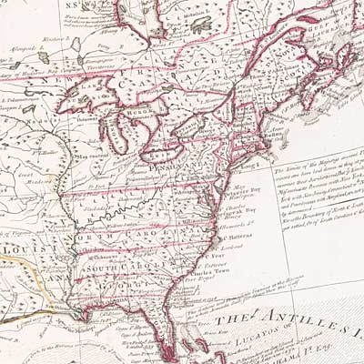 kaart van Amerika in 1763
